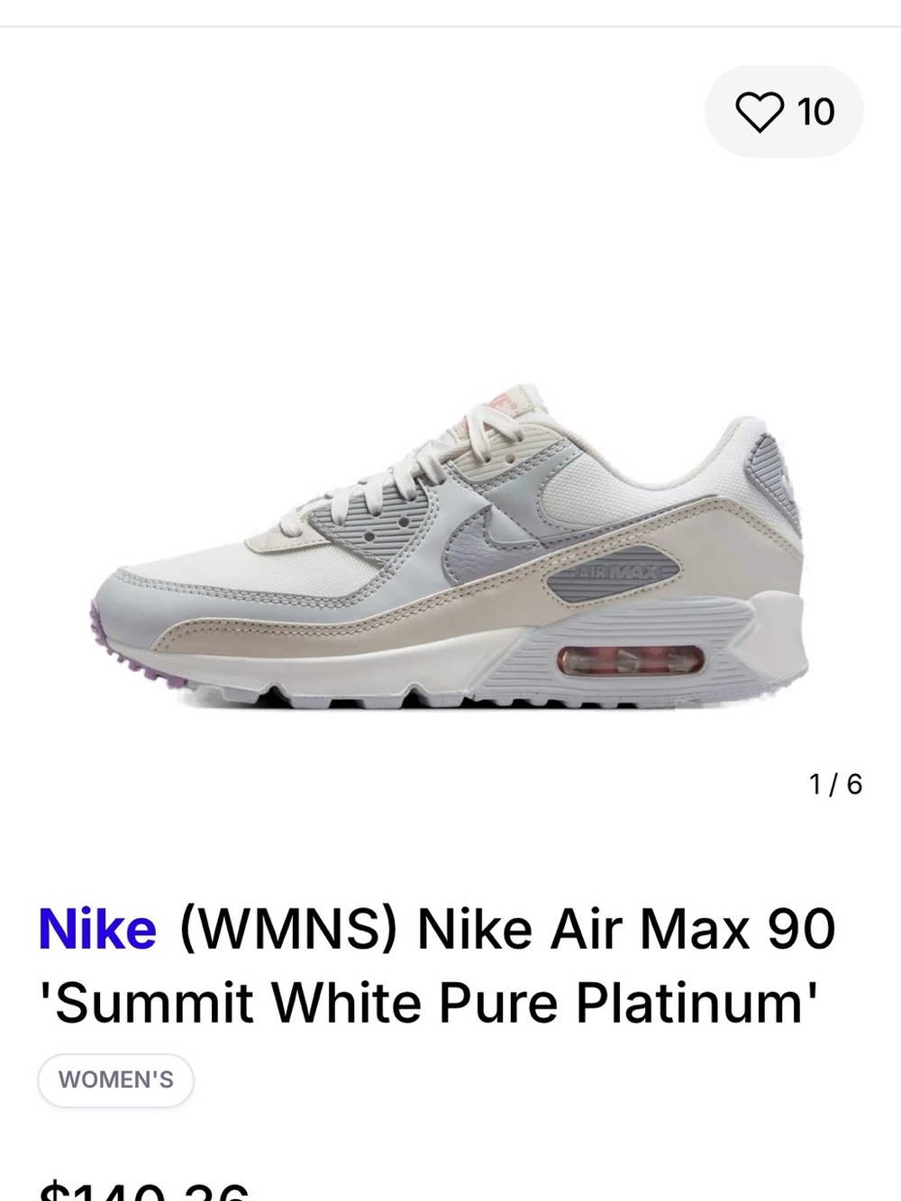 Nike Air Max 90 Womens White Light Gray Blush